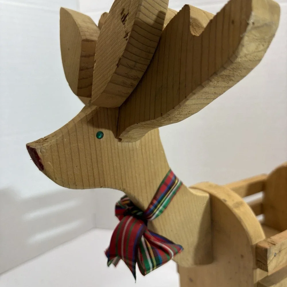 Vintage Handmade Wooden Storage Reindeer Figurine 1989 Christmas Country 14in